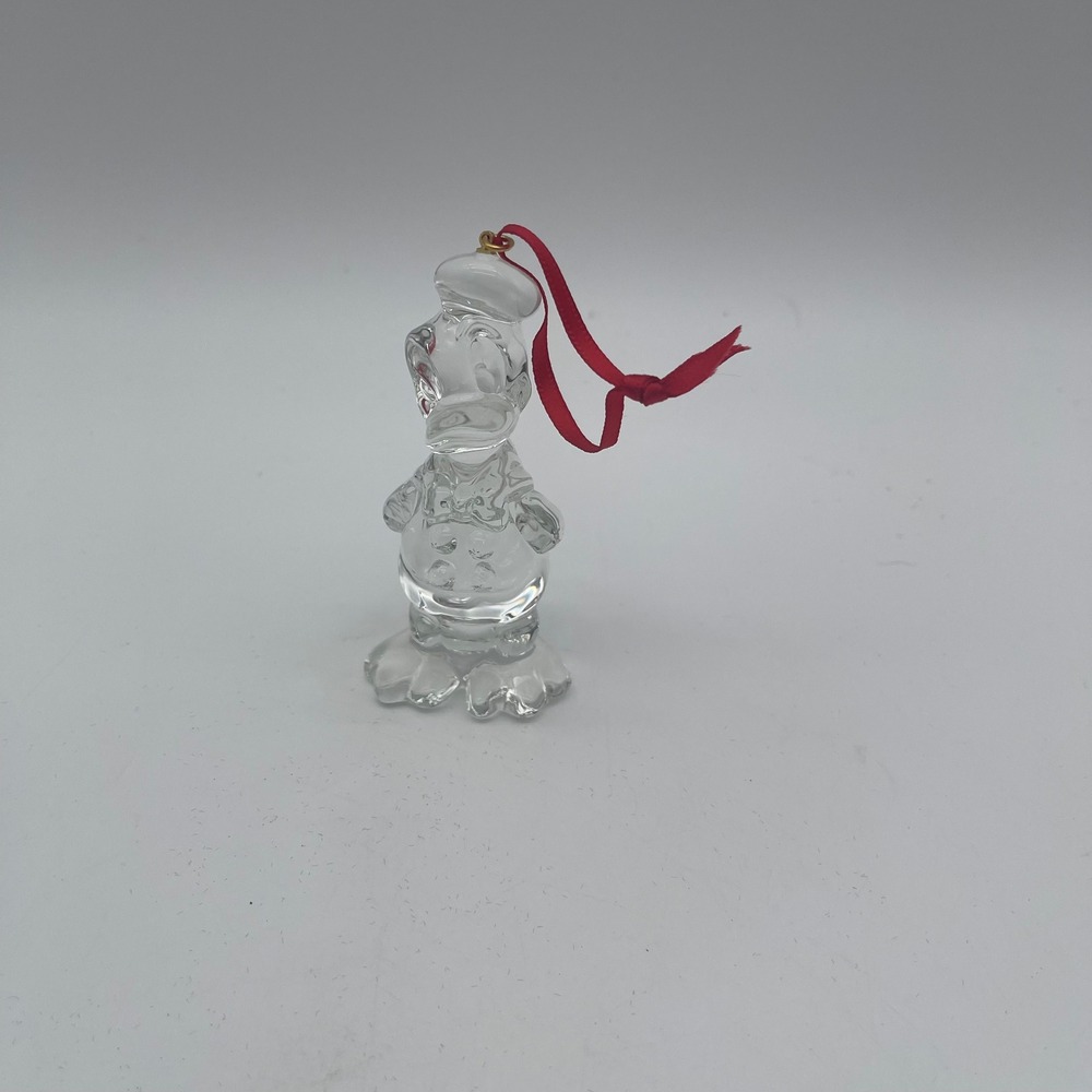 Disney Donald Duck Crystal Glass Ornament Clear Figurine with Red Ribbon